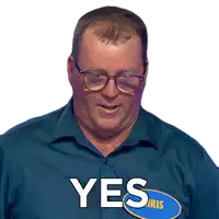 a man with glasses and a shirt that says yes
