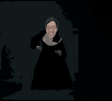 a pixel art of a woman in a black dress