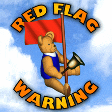 Red Flag Warning Teddy Bear With Flag GIF - Red Flag Warning Teddy Bear With Flag Warning GIFs