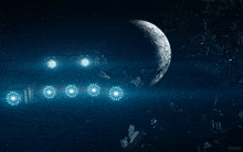 a computer generated image of a space ship with a planet in the background and the word kepler on the bottom right