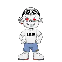 a cartoon character is wearing a shirt that says live