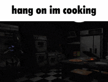 a picture of an explosion with the words hang on im cooking