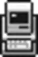 a black and white pixel art drawing of a cell phone with a black screen .