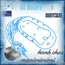 a drawing of a moon with the words gi night bedtime on it