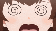 a close up of a person 's face with a swirl in the eyes