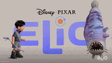 a poster for disney 's elio shows a boy holding a stick