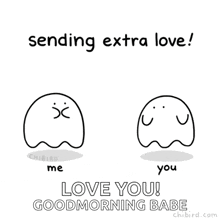 a cartoon of a ghost sending extra love to another ghost with a heart in its mouth