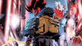 a cartoon drawing of a man with a backpack and a monster on his back