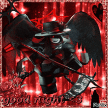 a picture of a grim reaper with a scythe and the words good night < 3
