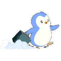 a cartoon penguin is carrying a briefcase on its back