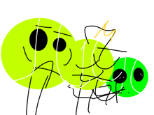a drawing of three green tennis balls with faces
