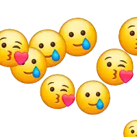 a bunch of smiley faces with hearts and tears on their faces