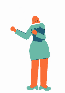 an illustration of a woman holding a clipboard with an angry face
