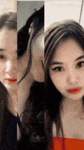 a woman 's face is shown in a collage of three photos