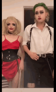 a man and a woman are dressed up as harley quinn and the joker respectively