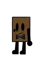 a cartoon drawing of a brown box with a bow tie on