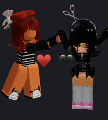 a girl with scissors on her head is standing next to a girl with a heart