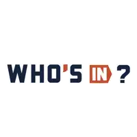 a logo that says who 's in with a red square