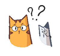 a cartoon cat with glasses and a question mark