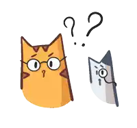 a cartoon cat with glasses and a question mark