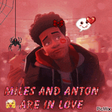 miles and anton are in love with a spider web behind them
