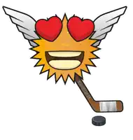 a cartoon drawing of a sun with wings and a hockey stick that says big swisse