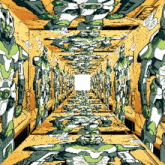 a drawing of a hallway with a lot of robots