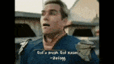 a man with a surprised look on his face is holding a sign that says god 's anack god keser .