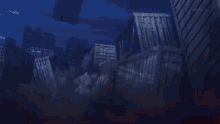 a large fire is coming out of a building in a dark room .