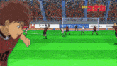 a soccer game is being played in a stadium with advertisements for sports university