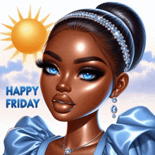 a cartoon of a woman with the words happy friday written on the bottom