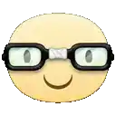 a smiley face with glasses and a bandage on it 's nose .