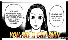 a black and white drawing of a woman with the words " you are a gay man " at the bottom
