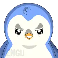 a penguin with an angry look on its face and the word " engu " below it