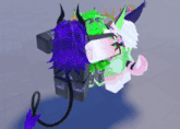 a cartoon character with purple hair and horns is hugging another character