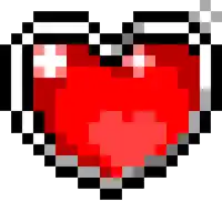 a pixel art of a red heart with a black and white checkered border .