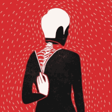 a black and white drawing of a person 's back with a hand holding the spine .