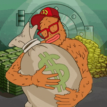 a cartoon of a man holding a bag of money