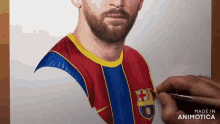 a drawing of a man with a beard wearing a barcelona shirt