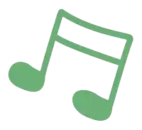 a green music note is against a white backdrop