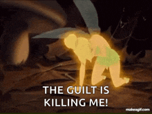 a cartoon of tinkerbell with the words the guilt is killing me on the bottom