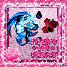 a picture that says i love you forever with a blue monster