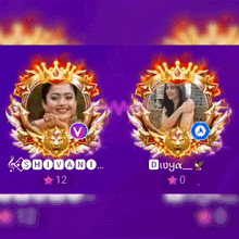 a purple background with a picture of shivani and a picture of diuya