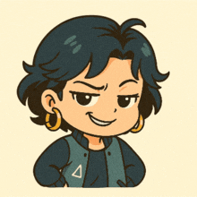 a cartoon of a girl wearing a jacket with a triangle on it