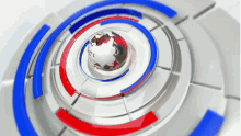 a globe is surrounded by red and blue circles on a white background