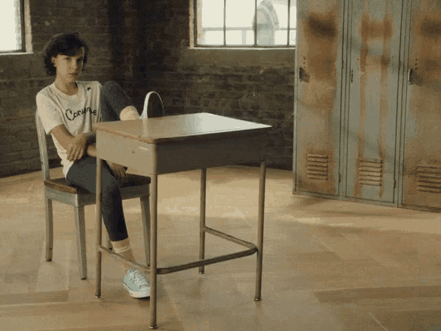 Desk Flip Millie Bobby Brown Converse Gif GIF Millie Bobby Brown Kick Mad Discover Share GIFs