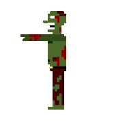 a pixel art of a zombie walking with blood on his face