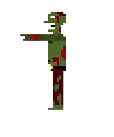 a pixel art of a zombie walking with blood on his face