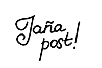 a black and white drawing of the words jana post ! on a white background .