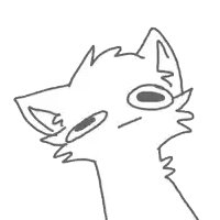 a black and white drawing of a cat 's face with big eyes .